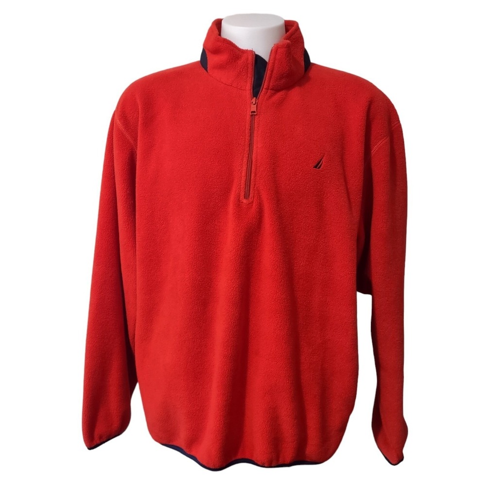 Nautica Fleece Pullover XXL Mens Gorp Core Cabin Core Red Quarter Zip Logo Retro